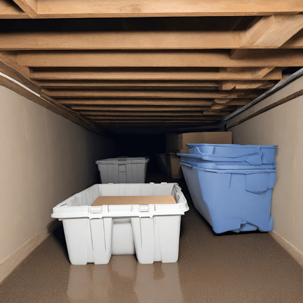 Crawlspace with water built up on the floor. 