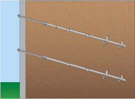 bowing wall fix with helical tiebacks